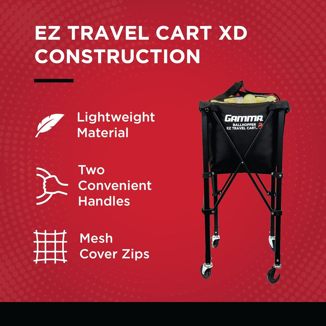 Gamma Sports EZ Travel Cart, Tennis- &amp; Pickleball-Ballkorb, Padel, Tragbares kompaktes Design, Stabi