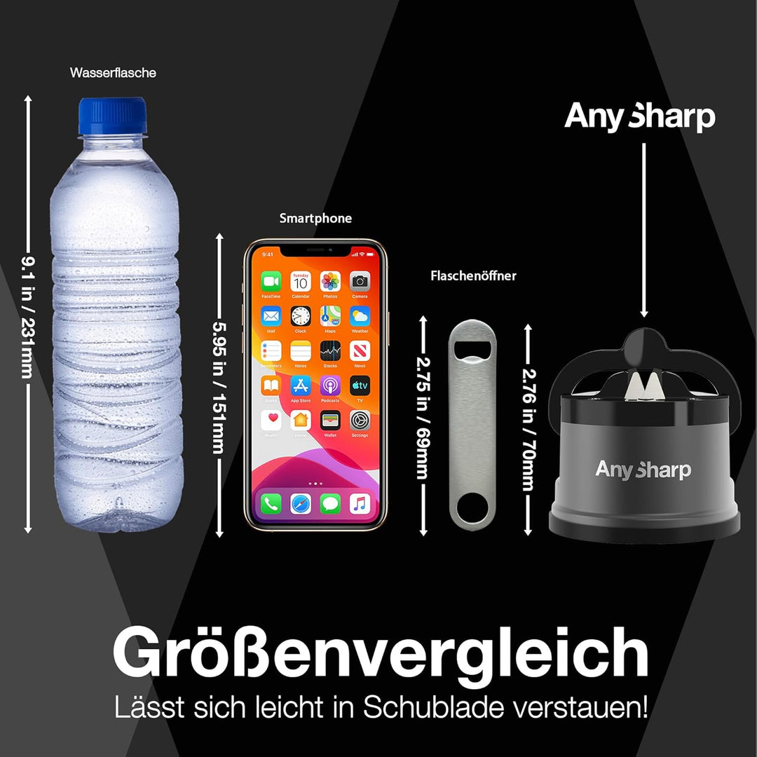 AnySharp Pro Metall Messerschärfer, Freihändige Sicherheit, PowerGrip Saugnapf, Schärft alle Küchenm