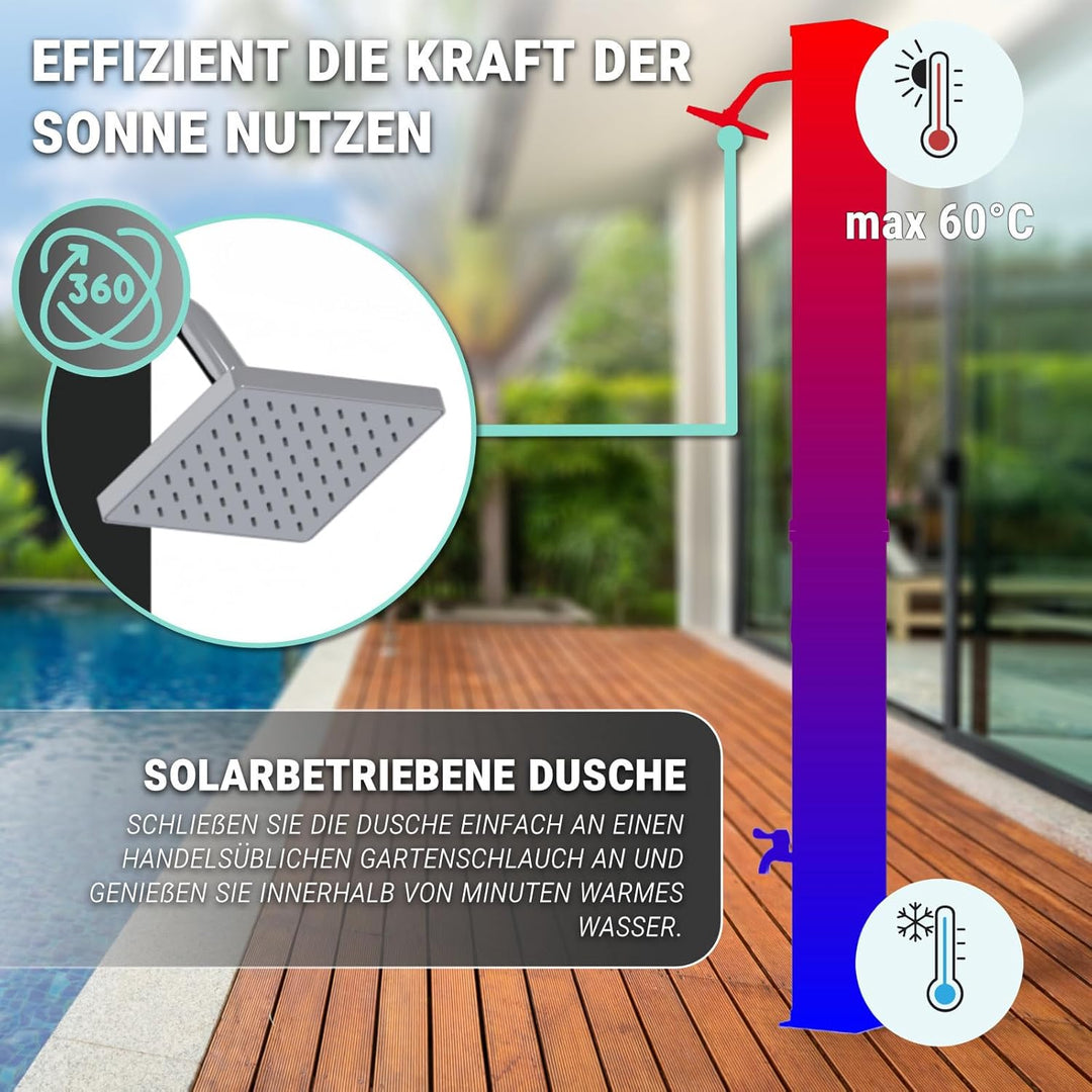 HAGO Solardusche | 40L | eckig | Schwarz | Pooldusche | Campingdusche | Gartendusche | Outdoor Fussd