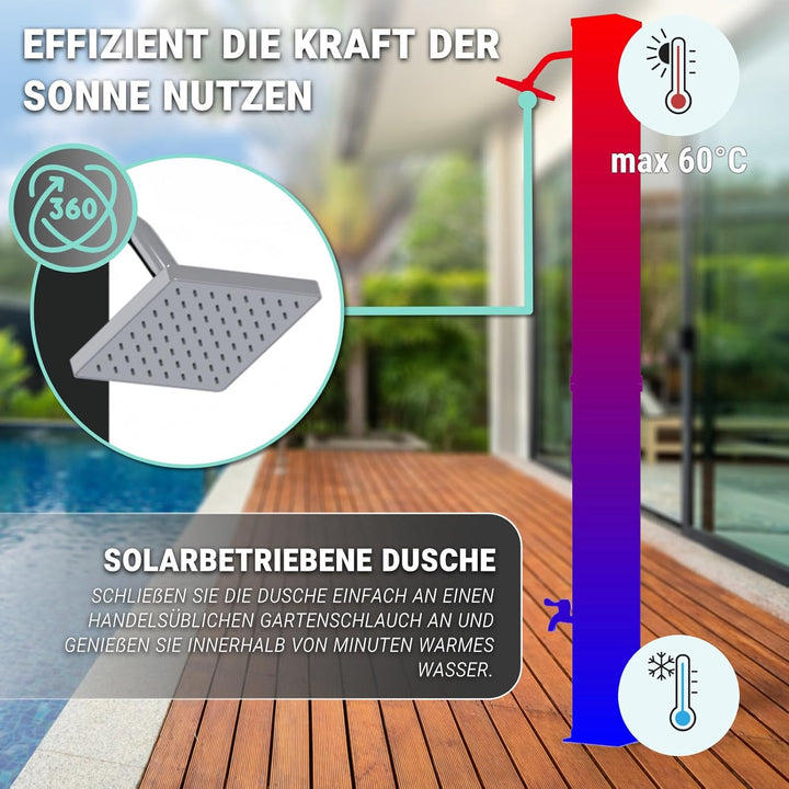 HAGO Solardusche | 40L | eckig | Schwarz | Pooldusche | Campingdusche | Gartendusche | Outdoor Fussd