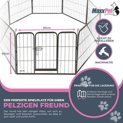 MaxxPet Laufgehege für Hunde – Welpengehege aus Metall – Kaninchengehege – faltbar mit 8 Paneelen –