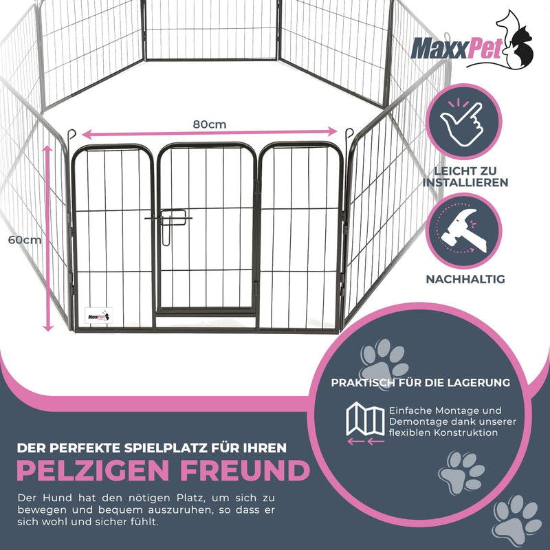 MaxxPet Laufgehege für Hunde – Welpengehege aus Metall – Kaninchengehege – faltbar mit 8 Paneelen –