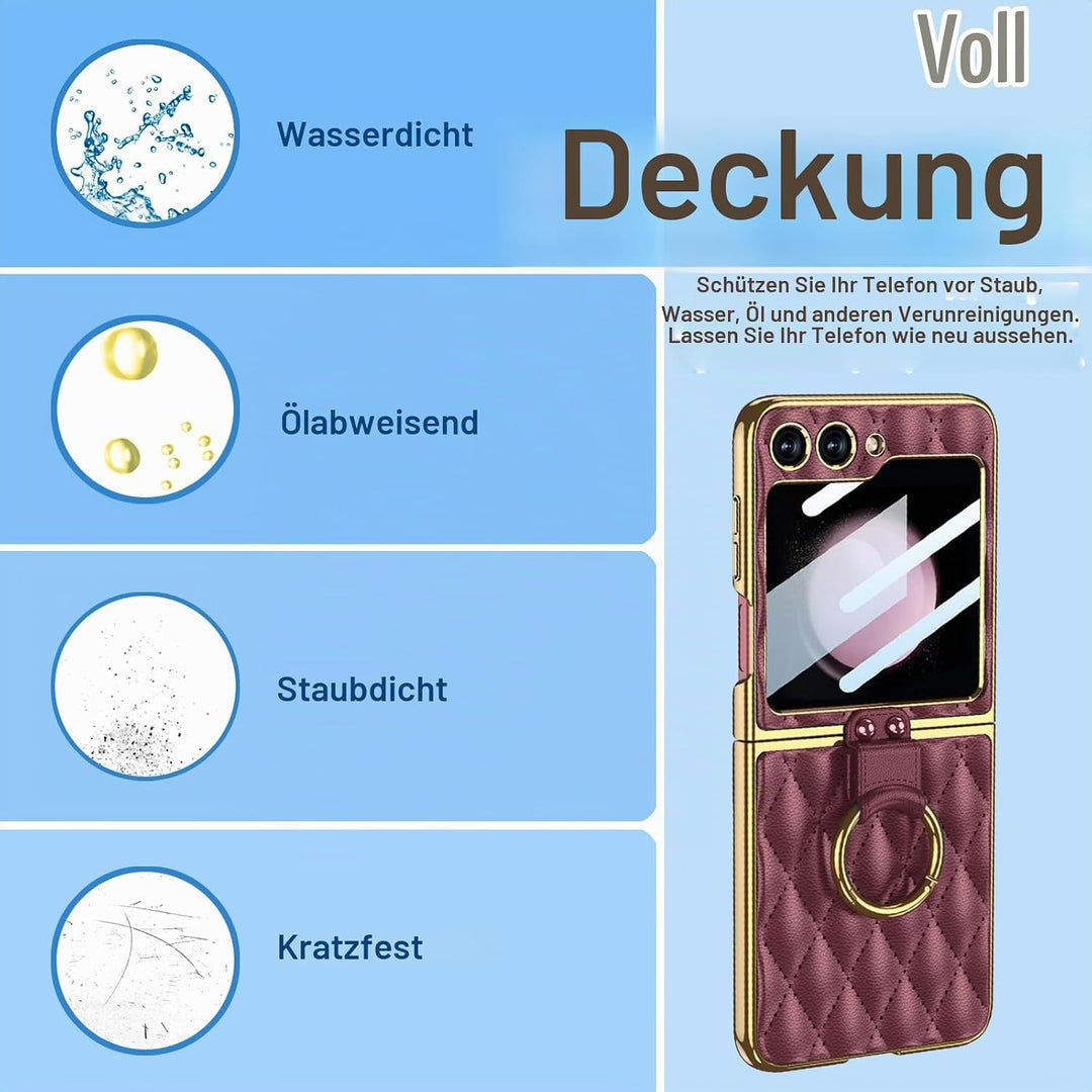 Miimall Lederhülle Kompatibel mit Samsung Galaxy Z Flip 5 Hülle mit Kameraschutz, Z Flip 5 Case mit