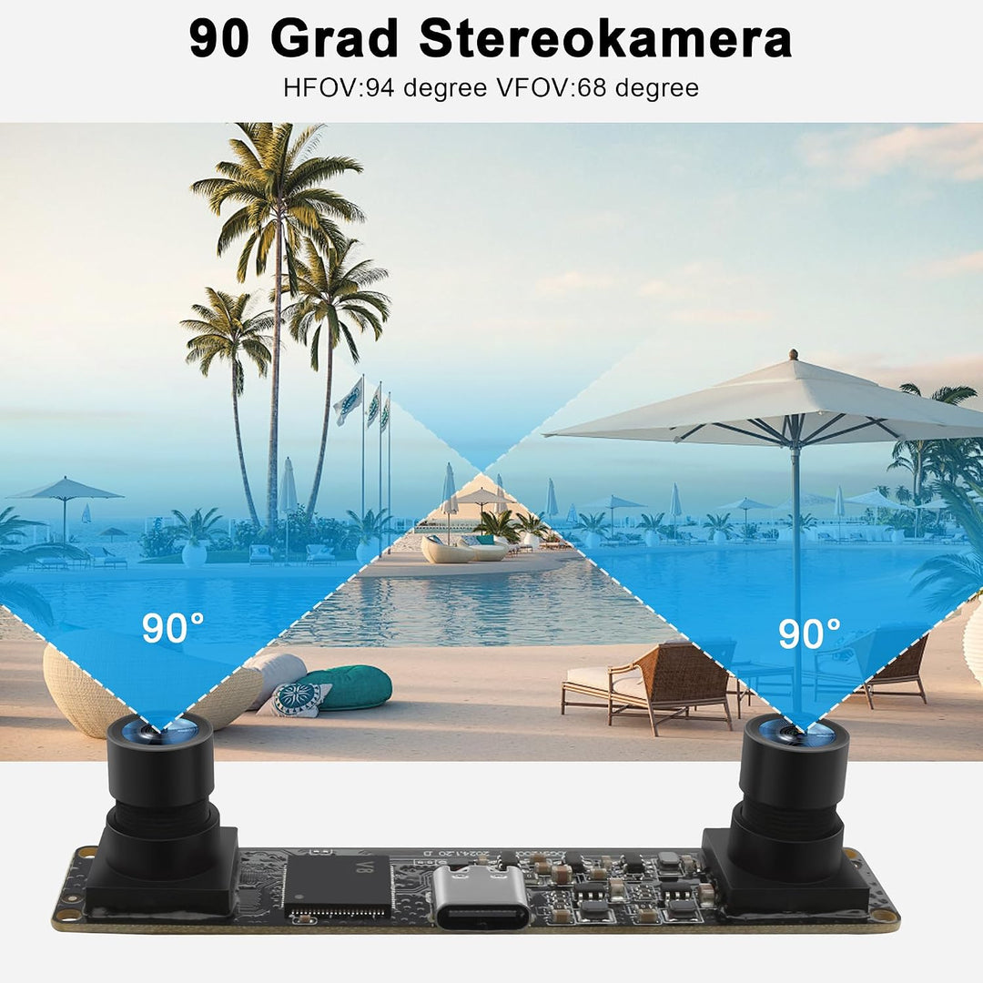 1200P Global Shutter USB-Kameramodul mit Sync Dual Lens, Hoher Bildfrequenz 120fps/60fps, 94 Grad, I