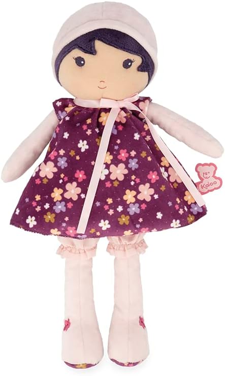 KALOO - Tendresse – Meine 1. Puppe aus violettem Stoff – Stoffpuppe 32 cm – Blumenkleid – Abnehmbare