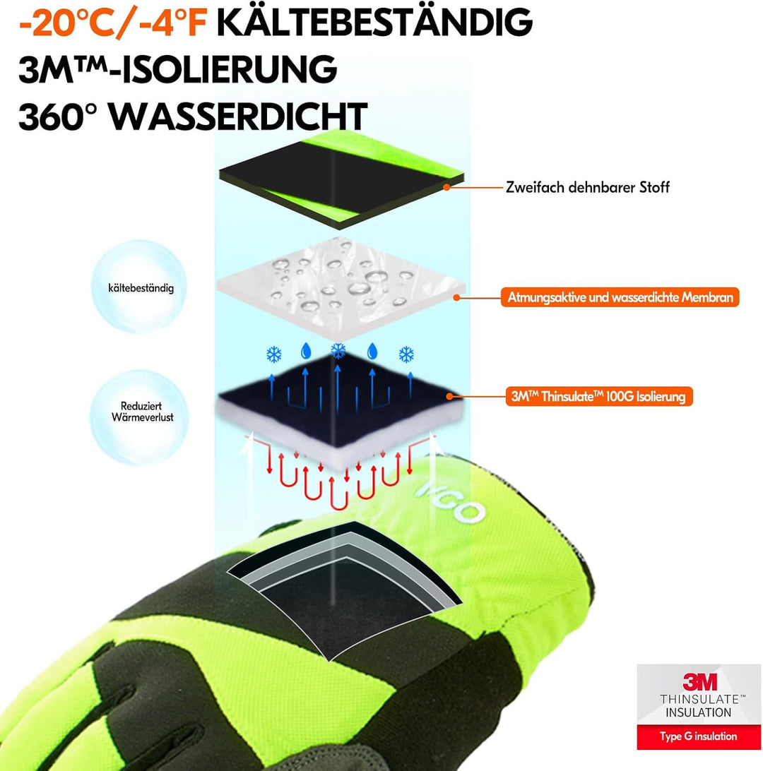 Vgo 1Paar 0℃/32°F Winter Rindsleder Arbeitshandschuhe, kaltes Wetter wasserdicht Sicherheit Arbeitsh