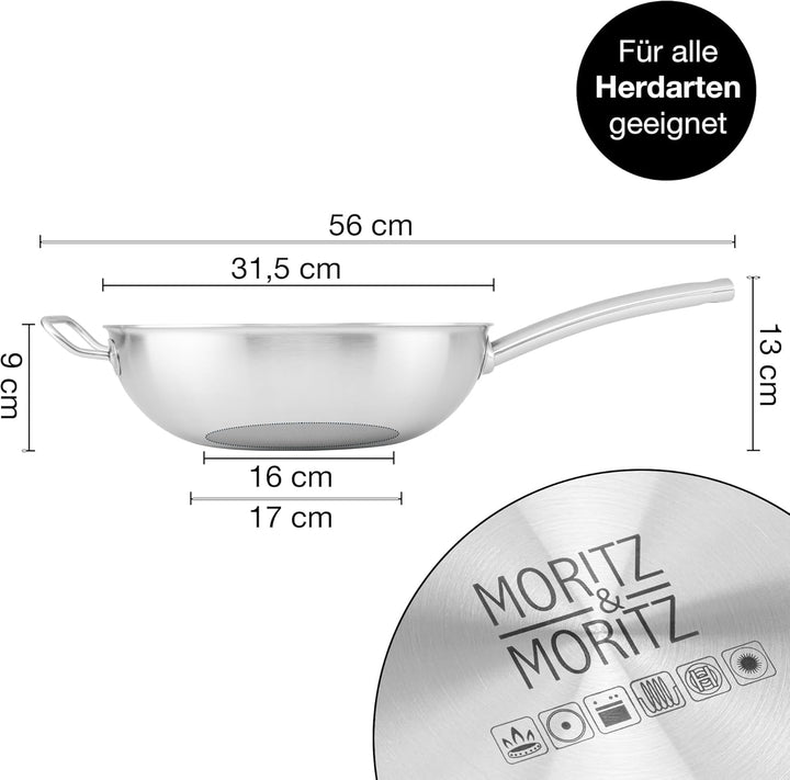 Moritz & Moritz Edelstahl Wokpfanne 30cm mit Keramikbeschichtung der neuesten Generation - für alle