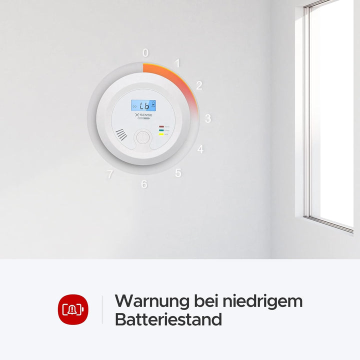 X-Sense CO Melder mit austauschbarer Batteriebetrie und LCD Display inkl. CO-Konzentration, Kohlenmo