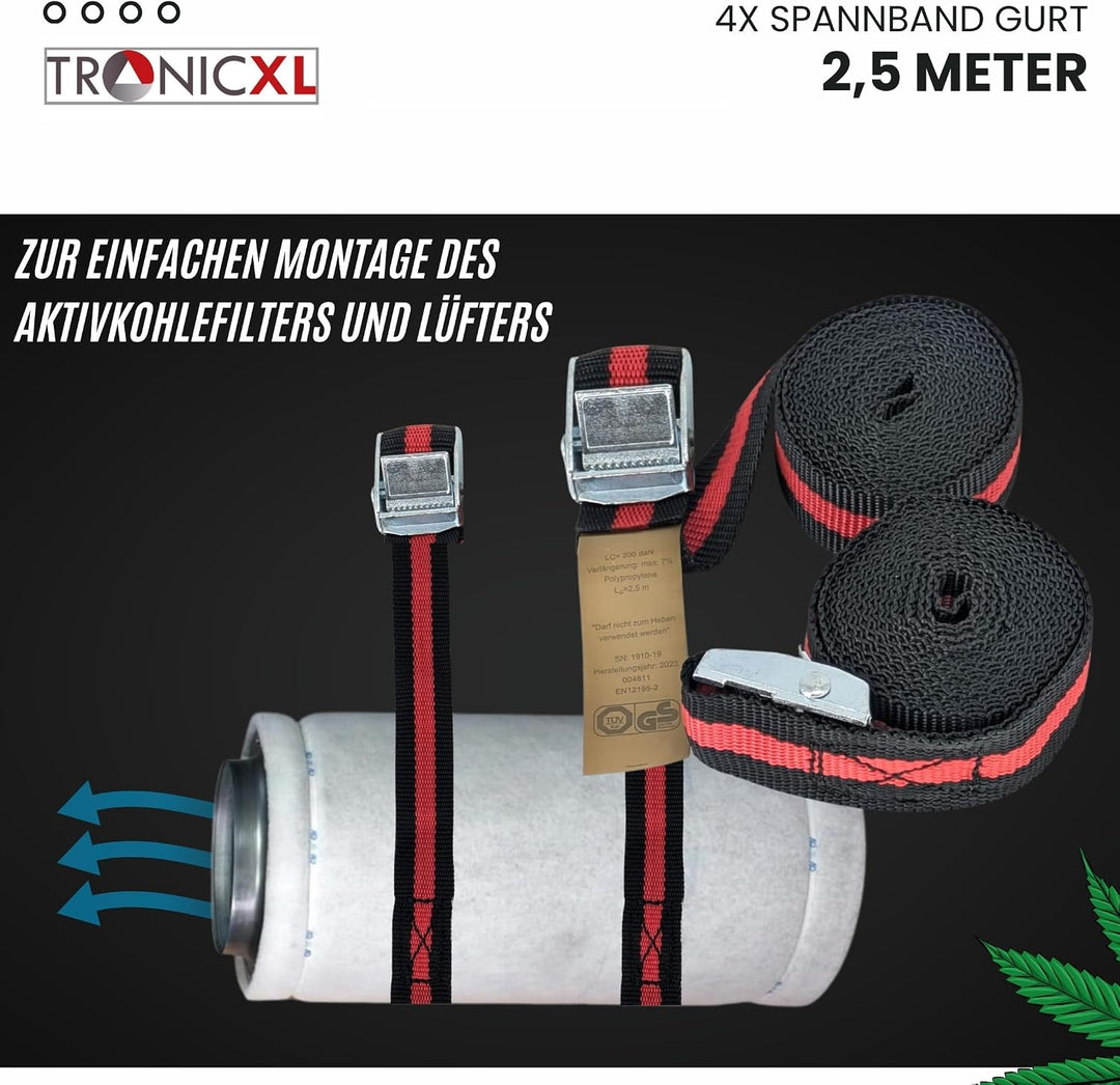 TronicXL Turbo Abluft Set Grow 100mm leise mit Aufhängung Belüftungsset für Growbox Aktivkohlefilter