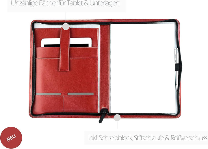 DELMON VARONE - Tablet Schreibmappe mit Reissverschluss inkl. Notizblock DIN A4 aus veganem Eco Kuns