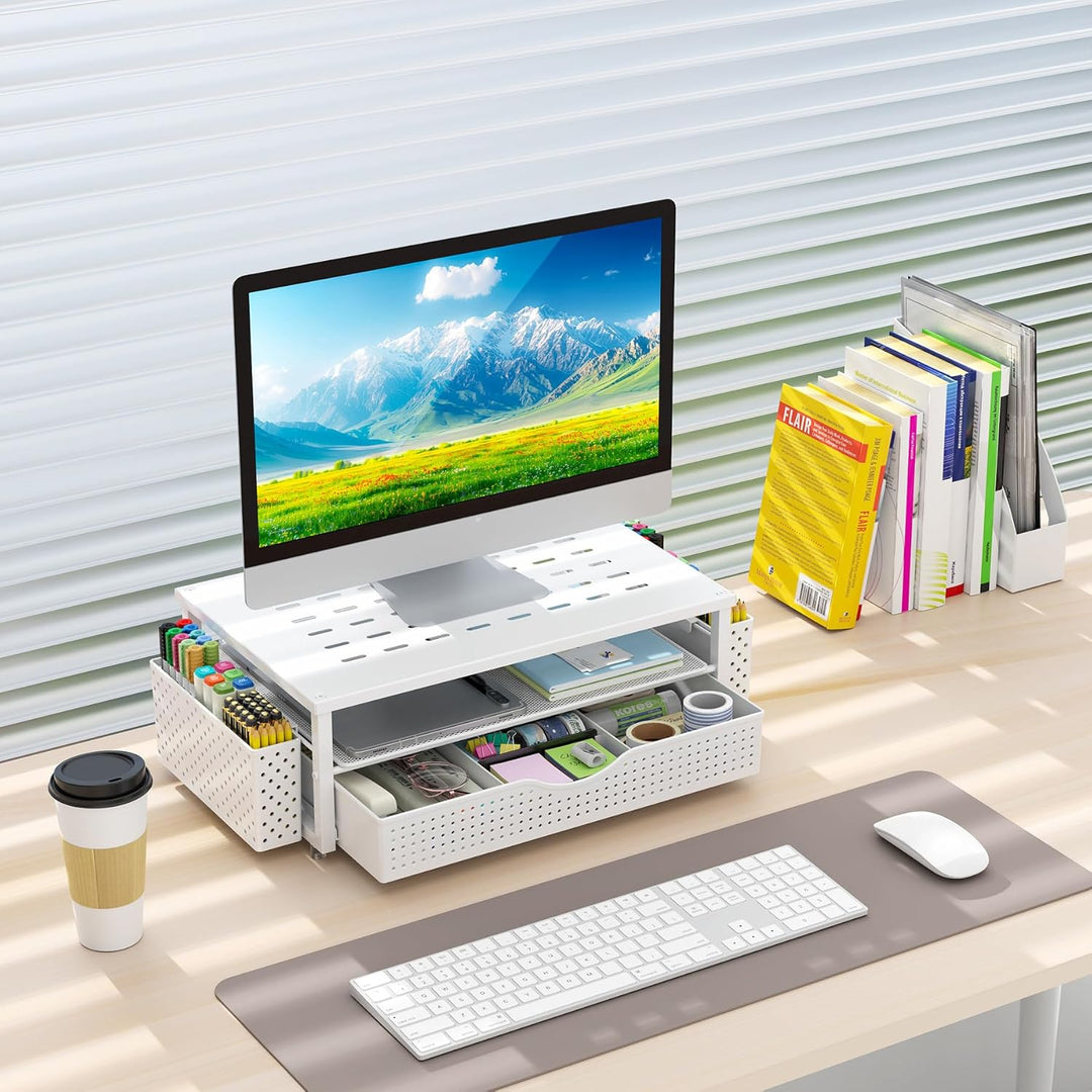 gianotter Monitorständer, Schreibtisch-Organizer mit Schublade und Stifthalter, 2-stöckiger Computer