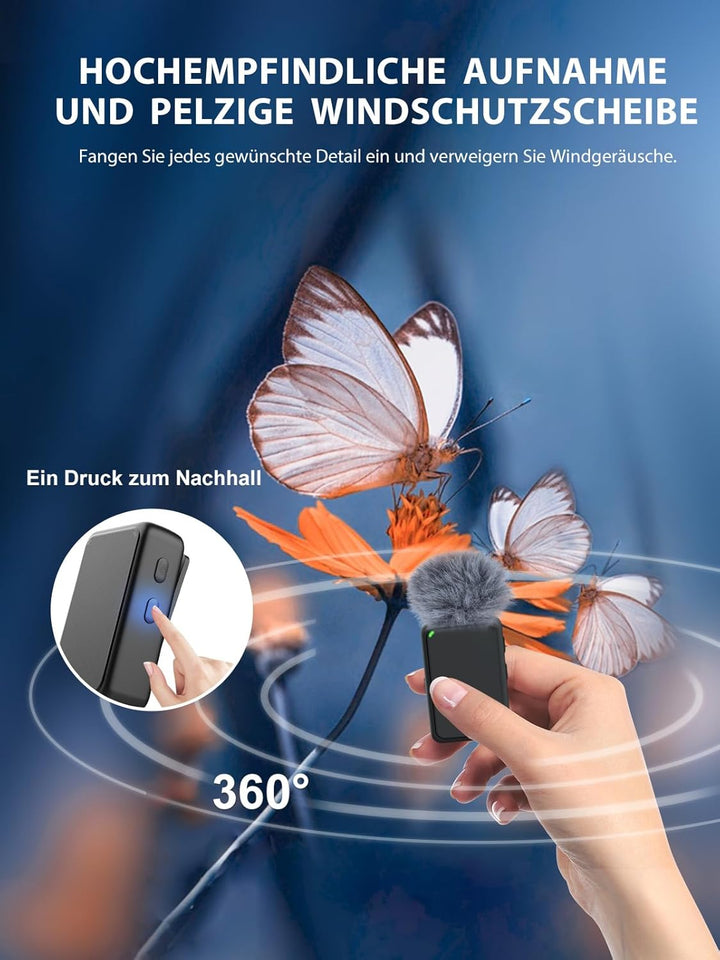 Kabellos Lavalier Mic,Gimpro MB1(A) 2.4GHz【Lightning】 Plug&Play Ansteckmikrofon mit 1 Druck Stummsch