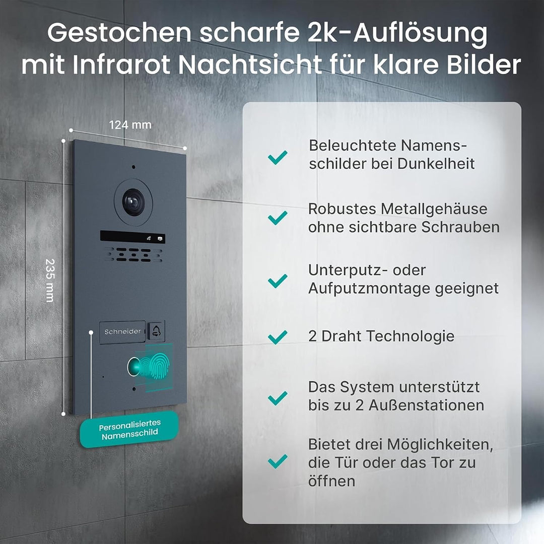 Mathfel 2-Draht Video Türsprechanlage Einfamilienhaus – Full HD 170° Kamera mit WLAN – 2×10-Zoll Tou