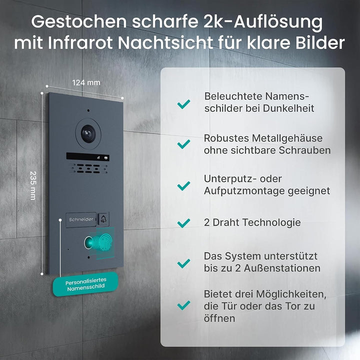 MATHFEL 2-Draht Video Türsprechanlage Einfamilienhaus – Full HD 170° Kamera mit WLAN – 1×10-Zoll Tou