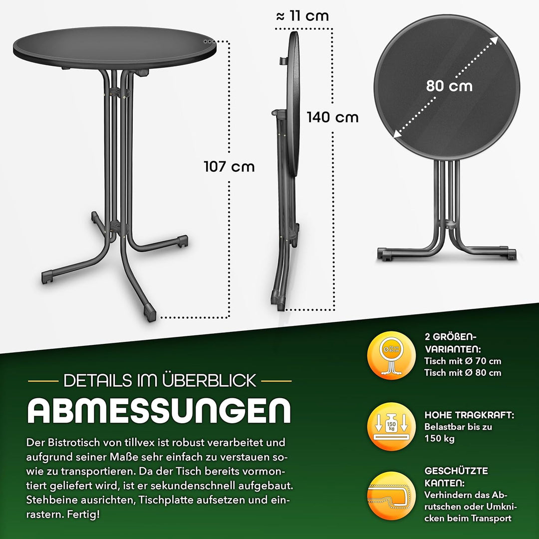 tillvex® Gastro Stehtisch klappbar Ø80cm mit Husse | Bistrotisch FERTIG MONTIERT | Klapptisch rund -