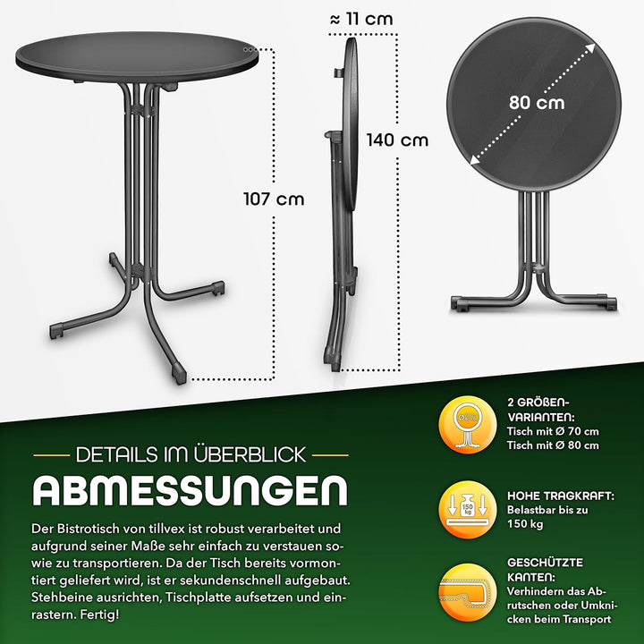 tillvex® Gastro Stehtisch klappbar Ø80cm mit Husse | Bistrotisch FERTIG MONTIERT | Klapptisch rund -