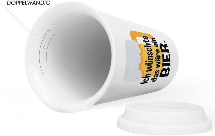 JUNIWORDS To-Go Becher mit Deckel, Ich wünschte das wäre ein Bier