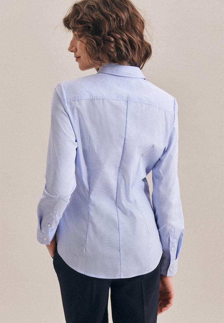 Seidensticker Damen Hemdbluse Langarm Slim Fit Gemustert Bügelfrei Bluse 36 Hellblau Karo, 36 Hellbl