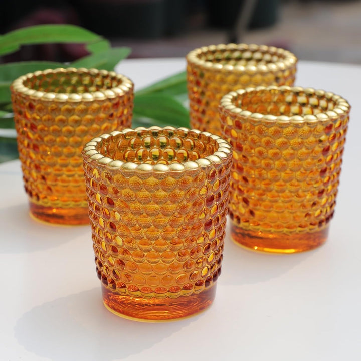 Bernstein Teelichthalter für Hochzeit 12 Set, Vintage Teelichthalter mit Goldrand, Glas-Teelichtglas