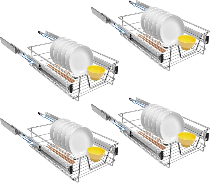 NAIZY 4x Teleskopschublade 40cm Breite anwendbar Küchenschublade Silber Küchen Regal aus Massiver Ed
