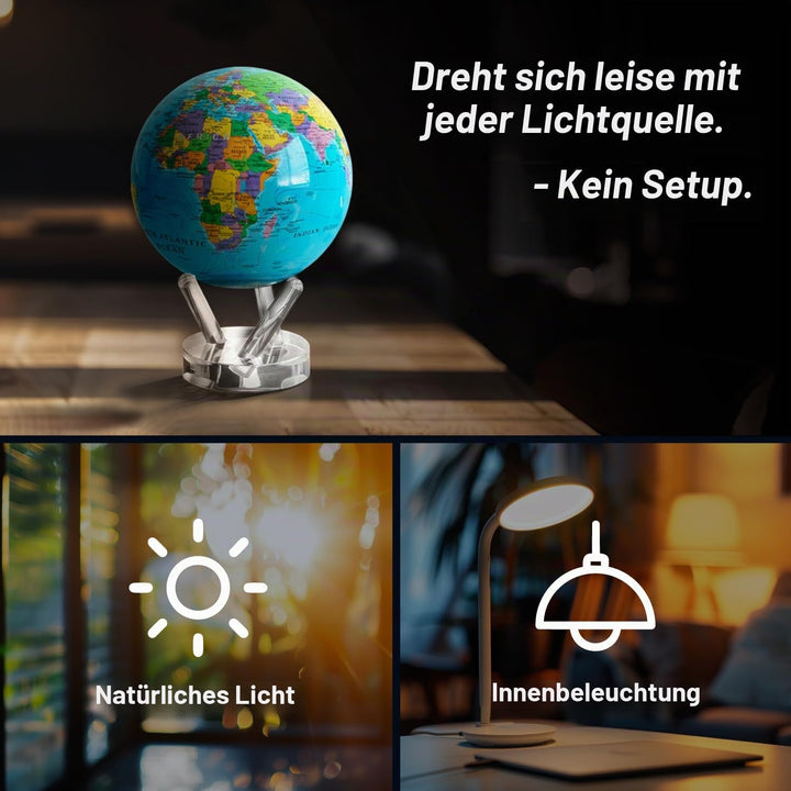 MOVA Globus Ozeanblau Politisch Klassik (4,5") – Rotierender Weltglobus mit Länderkarte, Solarbetrie