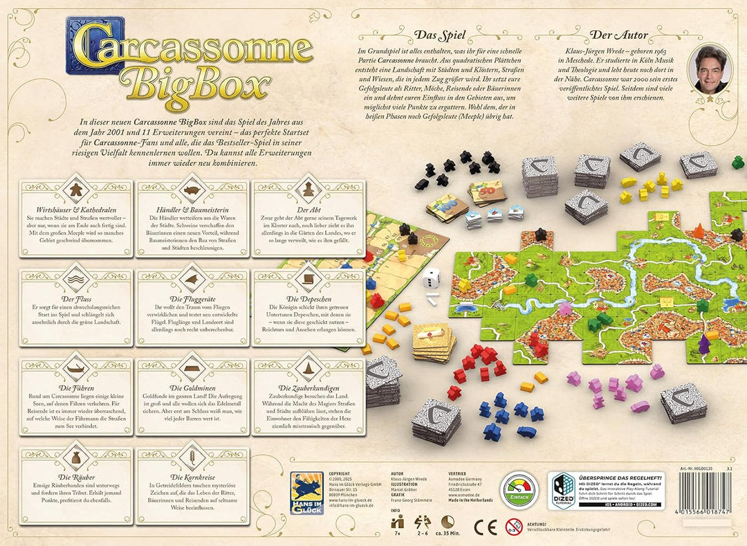 Hans im Glück, Carcassonne BigBox (Auflage 2025), Familienspiel, 2-6 Spieler, 7+ Jahre, 35 Minuten,