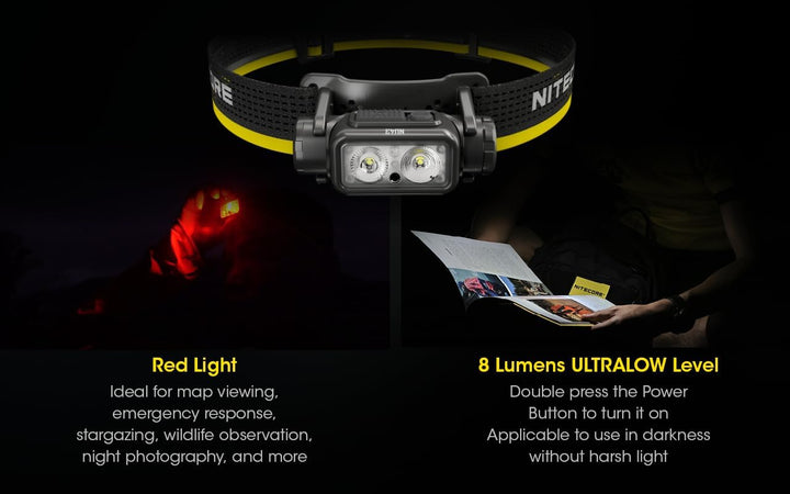 Nitecore Stirnlampe NU43, leicht, USB-C-aufladbare LED Kopflampe, 1400 Lumen, 130 m Leuchtweite, Rot