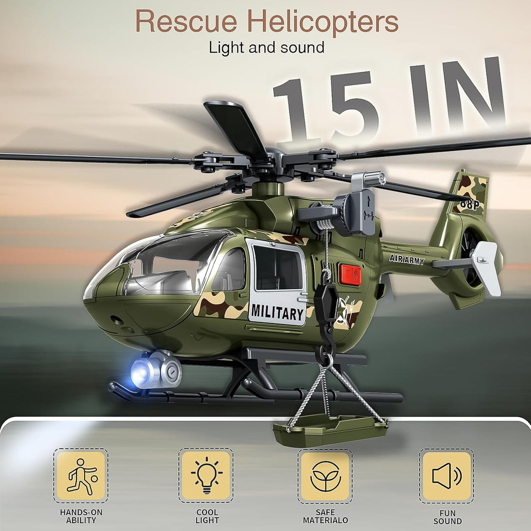 Grünes Militärspielzeug mit grossem Hubschrauber, Armeespielzeug mit Lichtern und Geräuschen, Geburt