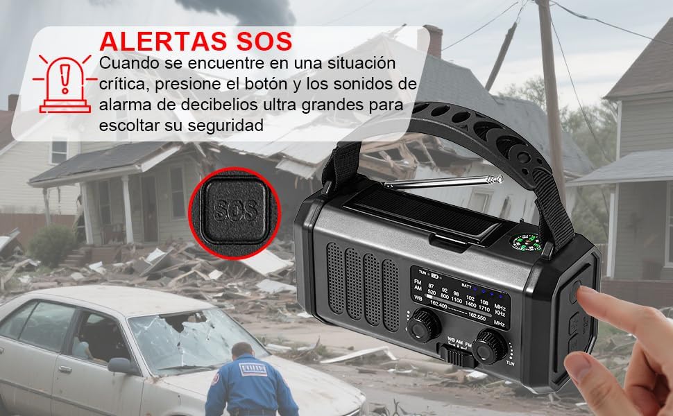 Tragbares Notfallradio 20000 mAh, SOS-Alarm, FM/AM-Radio mit Leselampe, Kompass, Kurbelgenerator und