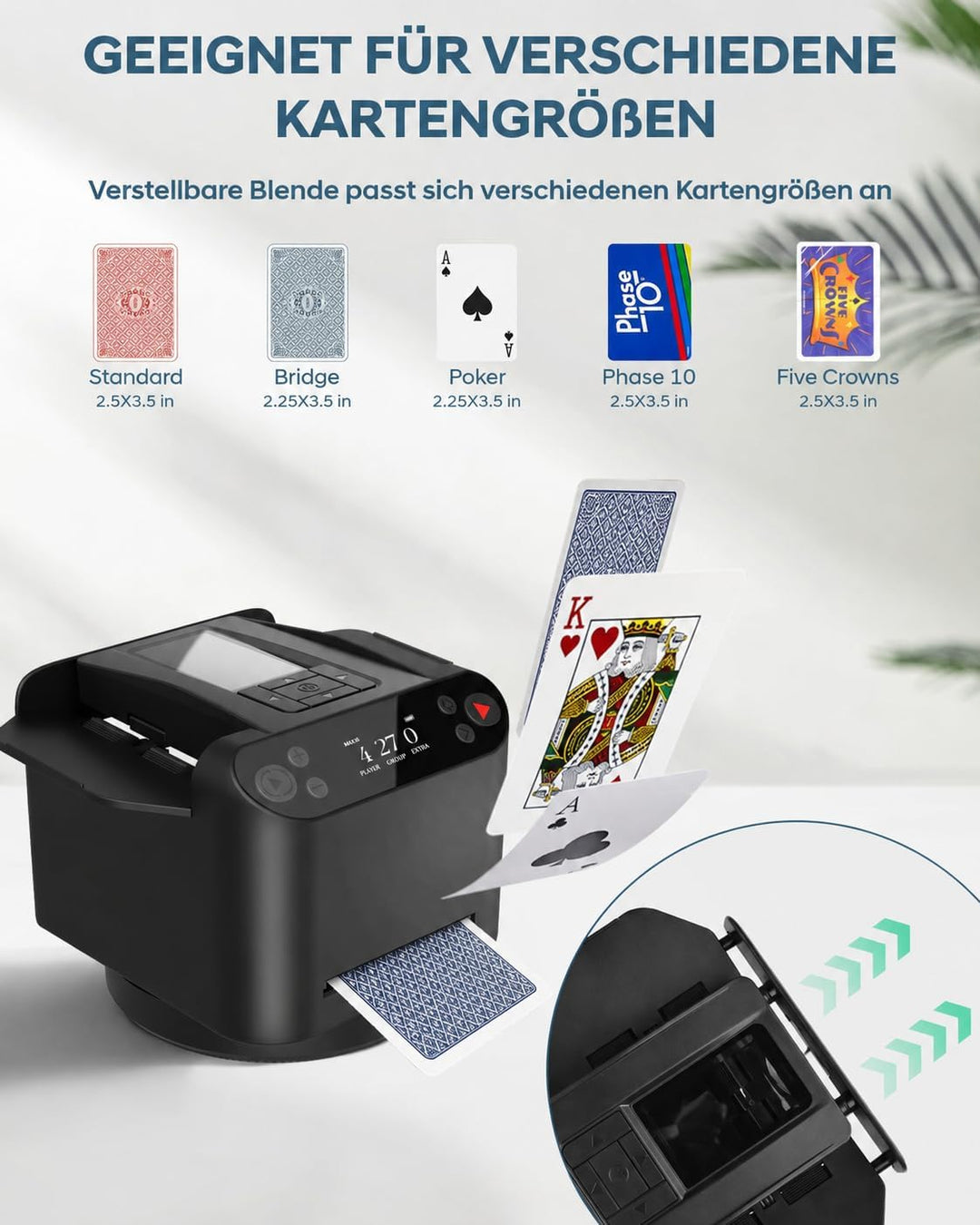 Automatischer Kartenmischer und Austeiler, 360° Drehung für 1–2 Decks, Kartenmischmaschine Kartenmis
