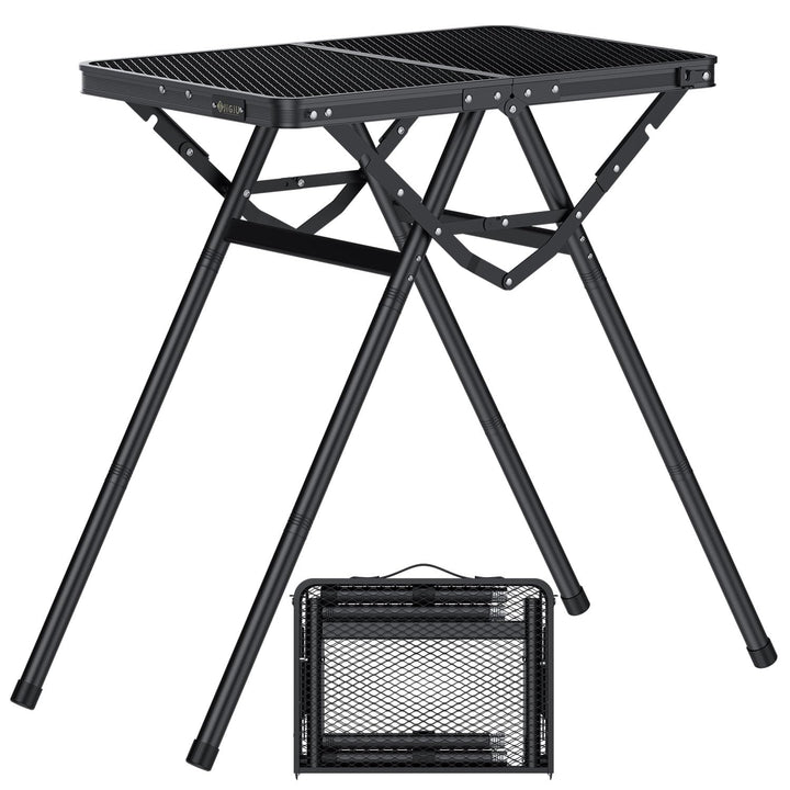 JiGiU Grilltisch 60x40cm Metallgitterplatte mit 3 Höhen & Aluminium Rahmen | Klapptisch Schwarz mit