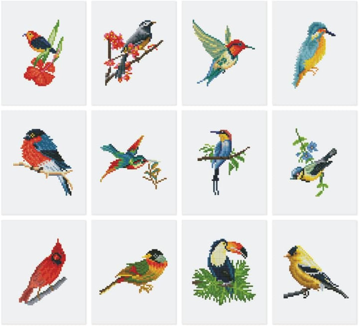 Figured'Art Mini Serie Diamond Painting Erwachsene - Buntes Vogelparadies - Premium-Box mit 12 Stück