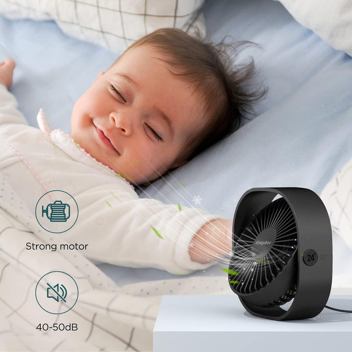 EasyAcc USB Ventilator, Mini Ventilator USB Tischventilator leise Klein 2 Jahre Garantie Starker Exq