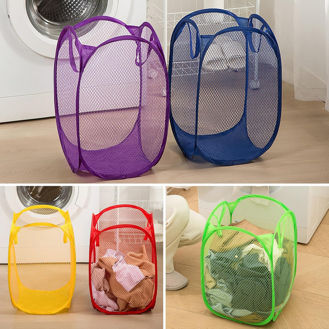LIFEDYLUK 5 Pack Wäschekörbe Faltbar, Pop Up Laundry Basket Blau, Gelb, Rot, Lila, Grün, Mesh Aufbew