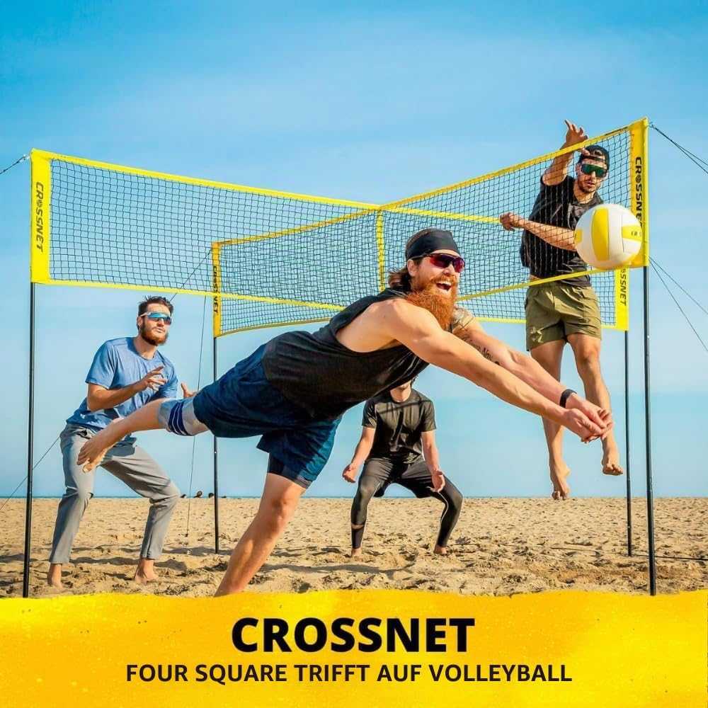 CROSSNET Viereckiges Volleyballnetz und Hinterhofspiel, komplettes Set mit Rucksack und Ball für Kin
