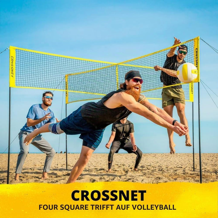 CROSSNET Viereckiges Volleyballnetz und Hinterhofspiel, komplettes Set mit Rucksack und Ball für Kin
