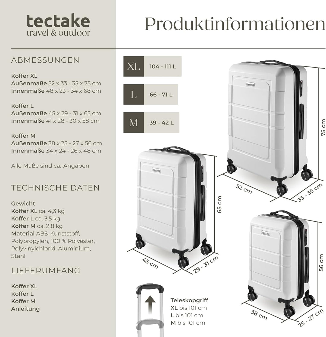 tectake® Kofferset 3 teilig, Koffer & Trolleys, Koffer Set für Flugzeug, Business, Reise, mit TSA Sc