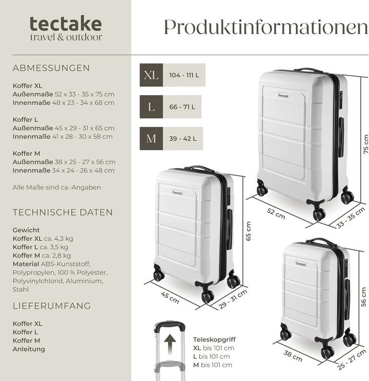 tectake® Kofferset 3 teilig, Koffer & Trolleys, Koffer Set für Flugzeug, Business, Reise, mit TSA Sc