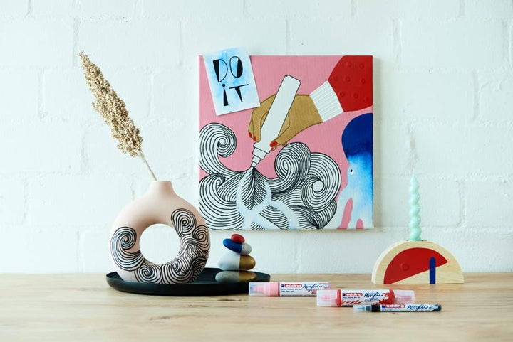 edding Acrylfarben-Set Allround Weiss - Weiss - 3 wasserdichte Acrylstifte – feine, mittlere und dic