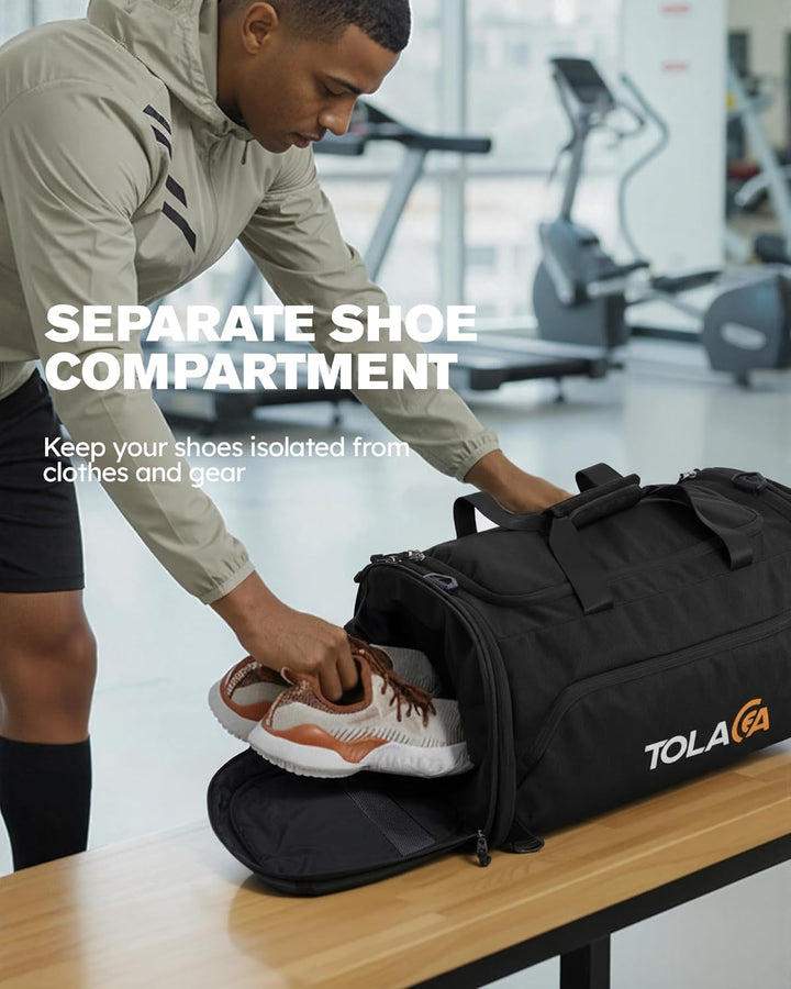 Tolaccea Sporttasche 56–70L für Herren & Damen– Erweiterbare Reisetasche mit Schuhfach & Nassfach, a