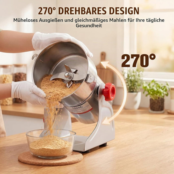 Tragbare Getreidemühle 220 V, 1000g Elektrische Getreidemühle, Superfein Edelstahl Mühle, Hochgeschw