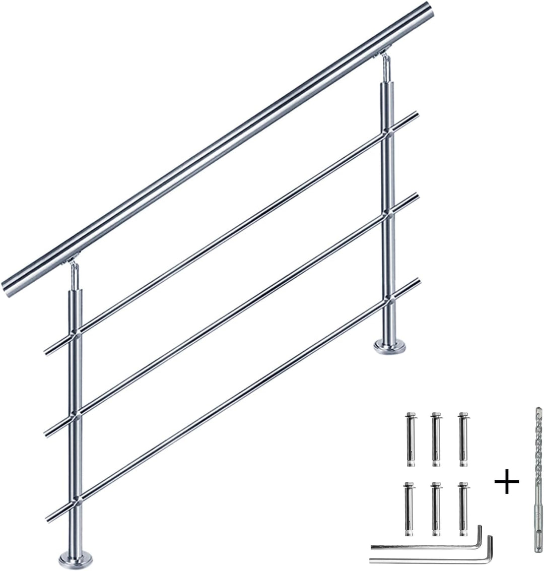 CAVATINY Edelstahl Handlauf Geländer für Treppen Brüstung Balkon mit 3 Querstreben - Innen und Ausse