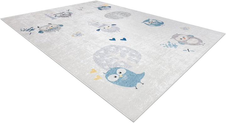 Kinderteppich Bambino Waschteppich Eulen für Kinder Anti-Rutsch - grau 140x190 cm 140x190 cm Bambino