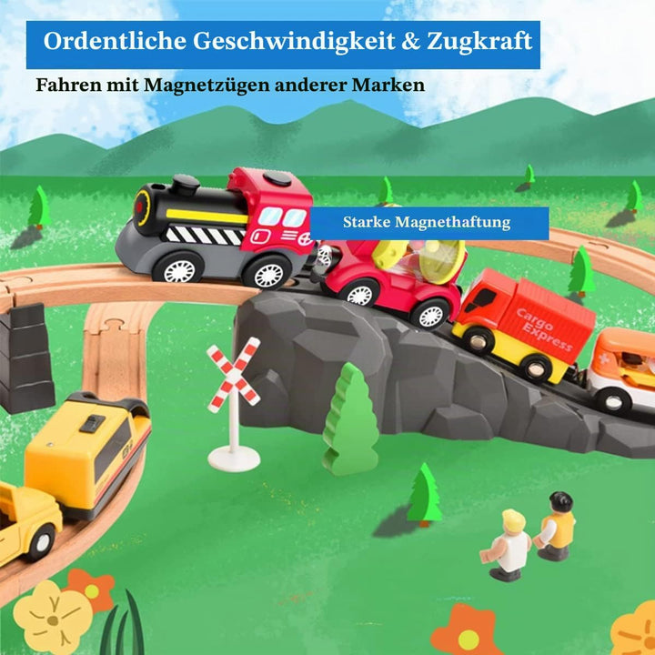 LiRiQi Holzeisenbahn Zug Elektrische, Eisenbahn Lok Kinder, Batteriebetriebener Lokomotivzug, Hohe G