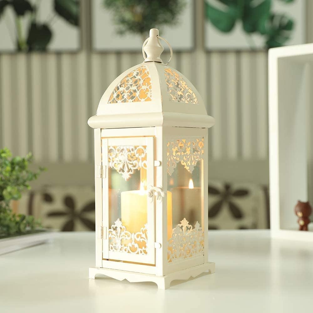 JHY DESIGN Deko Hängend Kerzenlaterne 38cm Hohe, Metall mit Glas Kerzen Laternen Vintage Gartenlater