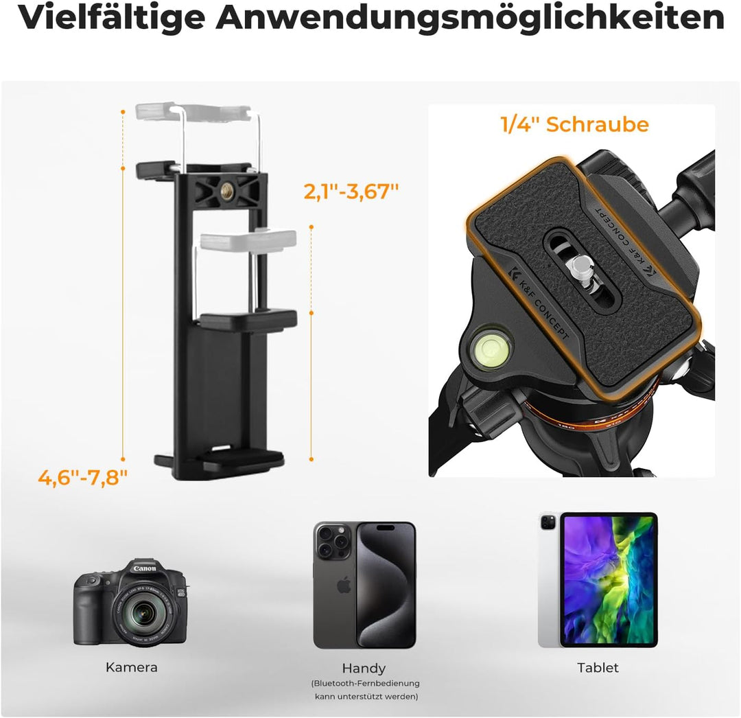K&F Concept Kamera Stativ,192cm Stativ für Smartphone,Stativ Kamera Tripod O275A5+BH-36,Handy Stativ