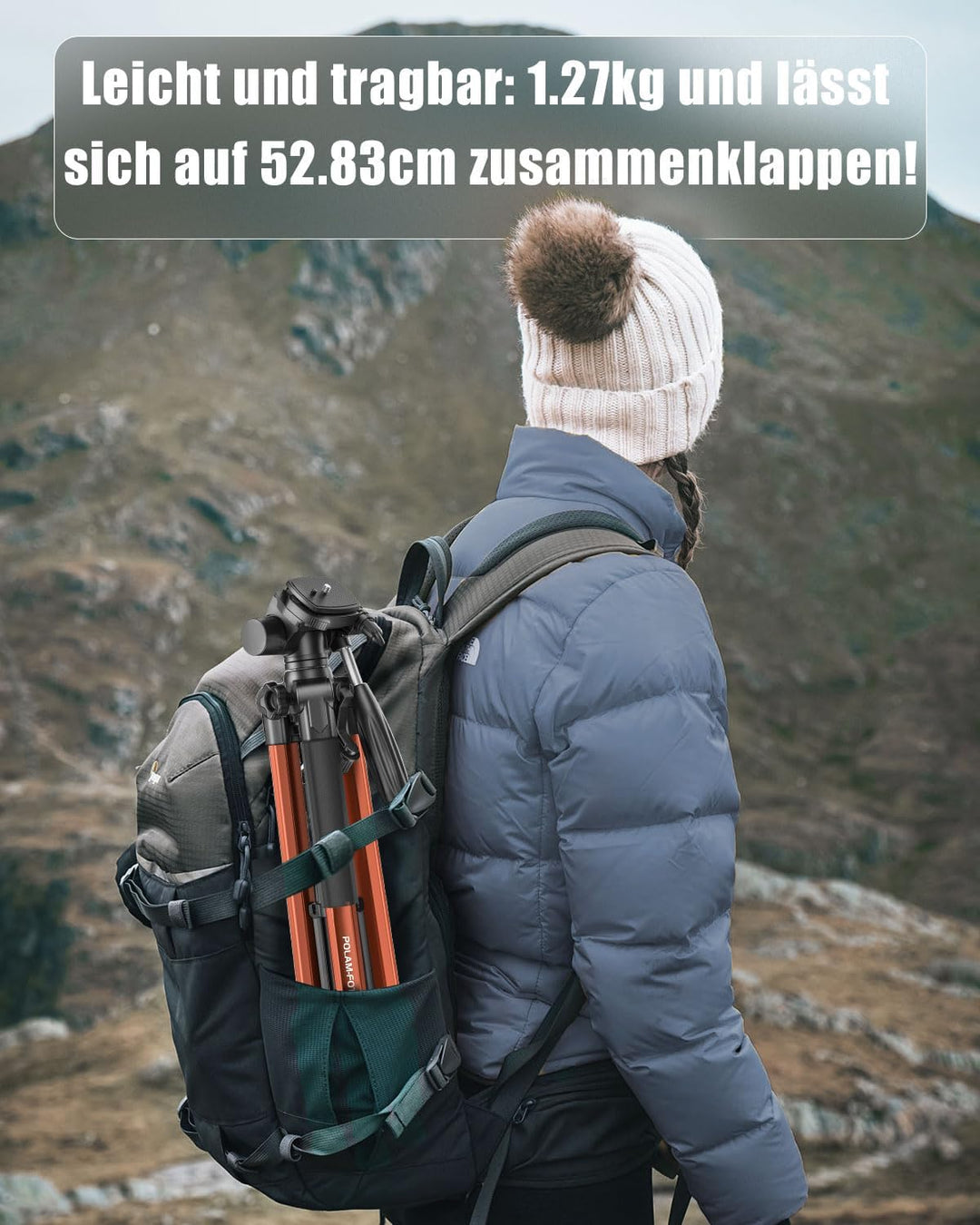 POLAM-FOTO Kamera stativ, 188 cm, Reisestativ mit Tragetasche, mit Handyhalterung, Aluminium, für Mi