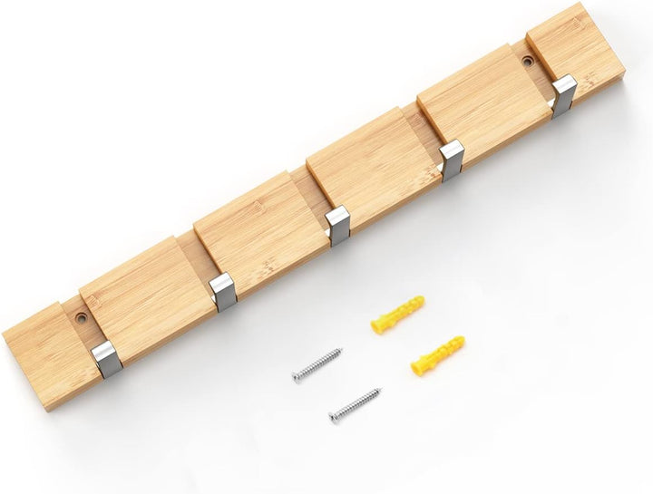 Anjuer Garderobenständer, Wandmontage, Kleiderständer, 5 Haken, einziehbar, robust, Huthalter, Bambu