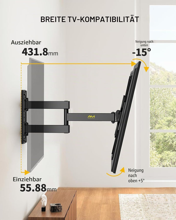 Alphamount TV Wandhalterung, Schwenkbare Neigbare TV Halterung für 26-60 Zoll LED LCD Flach &amp; Curved