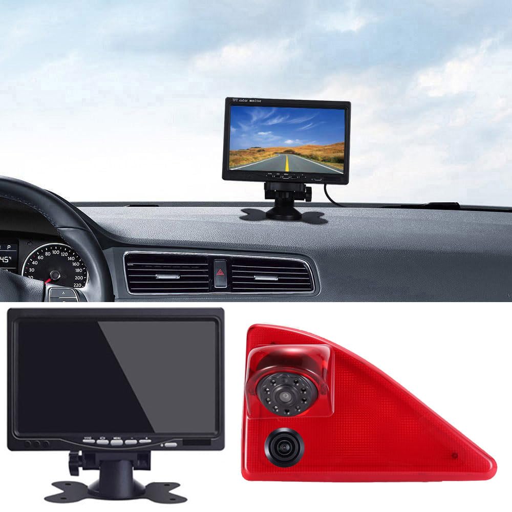 Dual Rückfahrkamera mit 3. Bremsleuchte, Doppel Linsen Rickfahrkamera+7'' LCD Rückansicht Bildschirm
